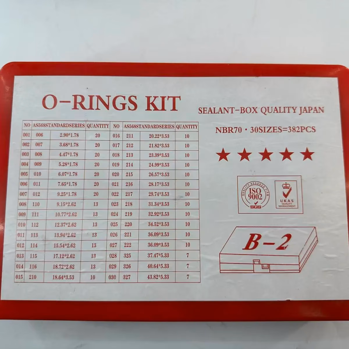 A‑1 O‑Ring Kit 382Pcs NBR70 O Ring Repair Box, Rubber Sealing Rings A1‑ORING‑KIT‑382 — main photo